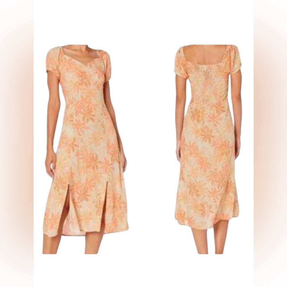 NWT Roxy Soul Values Again Medium floral sharkbite pink, tan & orange dress